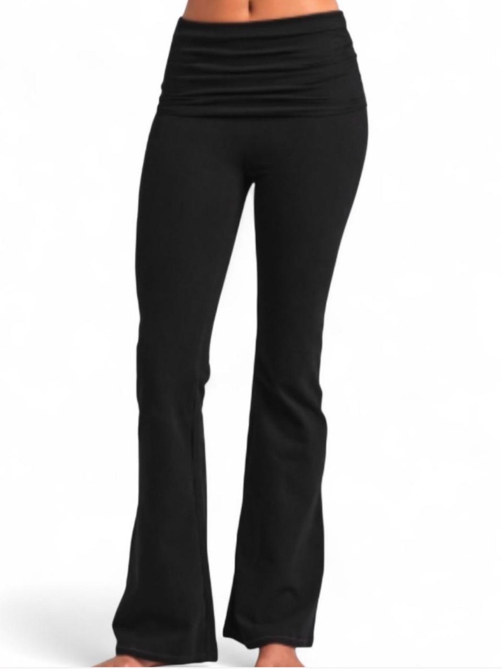 Women’s Black Fold-Over Waist Flared Yoga Pants